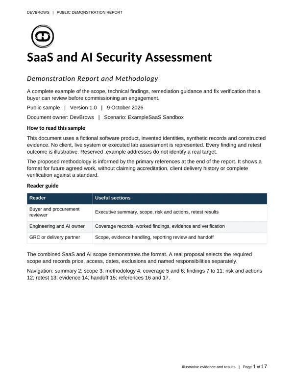 Cover of the DevBrows SaaS and AI demonstration report